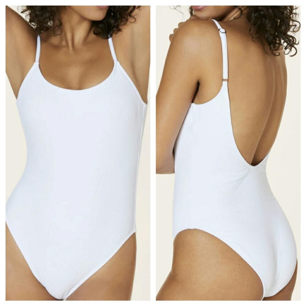 Andie The Laguna Rib One Piece White Scoop Back Adjustable Cheeky XST Long Torso